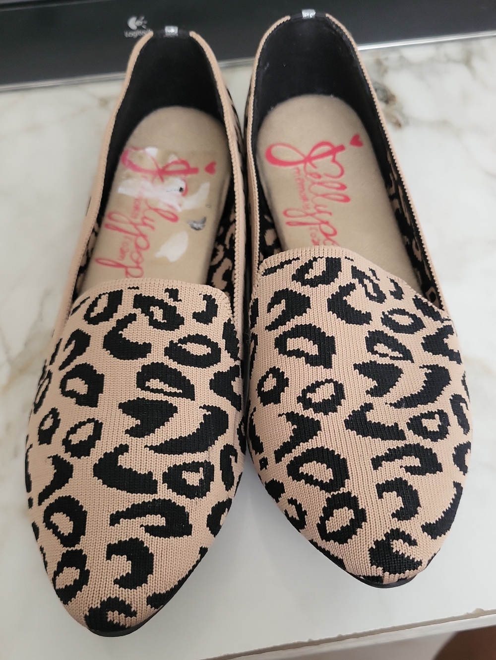 Jellypop Black and Beige Leopard-Print Pointed Slip-Ons